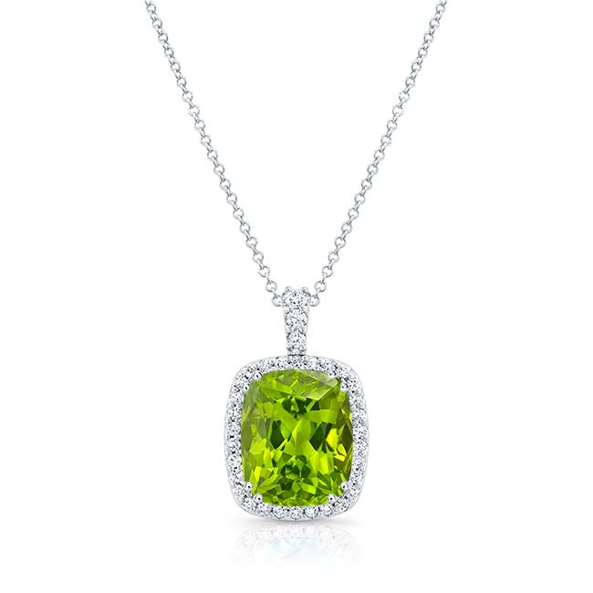  5 Carat Cushion Peridot Diamond Necklace Image 1