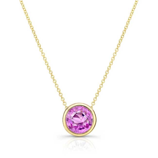  Yellow Gold Bezel Pink Sapphire Necklace Image 1