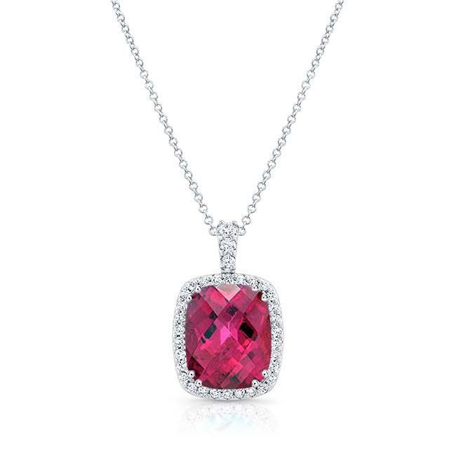  5 Carat Cushion Pink Tourmaline Diamond Necklace Image 1