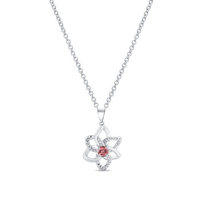 Pink Tourmaline Silver Flower Necklace