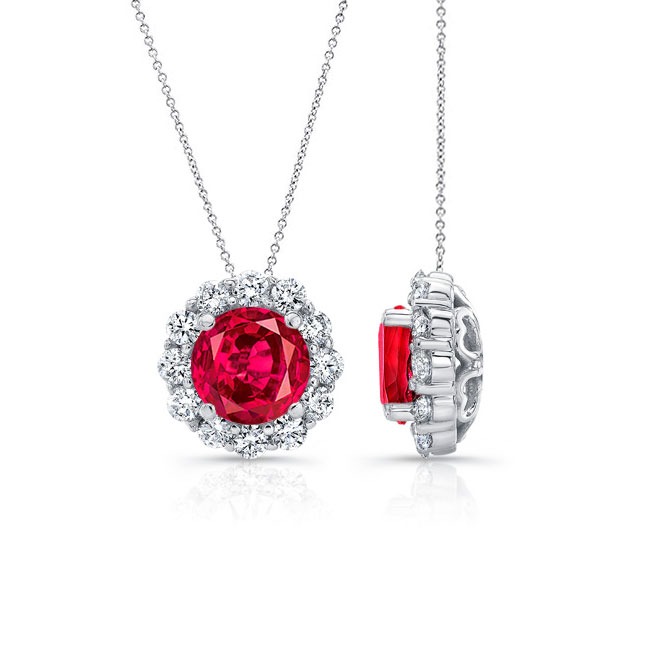  Ruby & Diamond Halo Necklace RB-8125N Image 2
