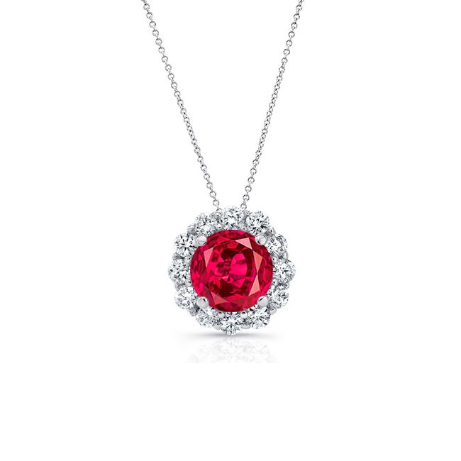 Ruby & Diamond Halo Necklace RB-8125N