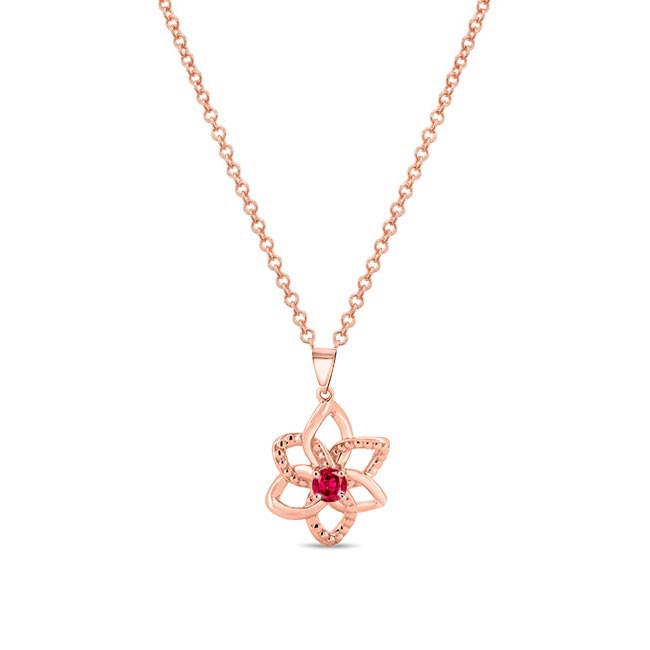 Rose Gold Ruby Flower Necklace