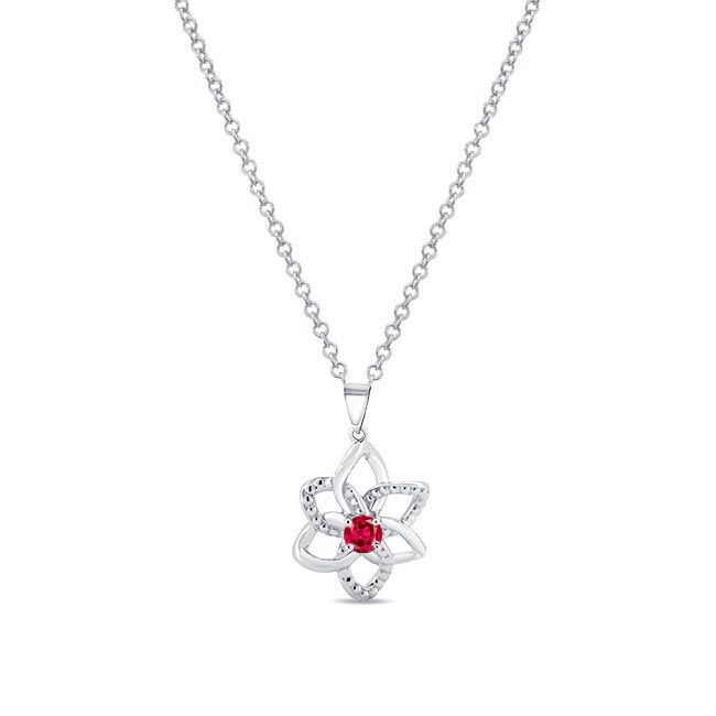 White Gold Ruby Flower Necklace