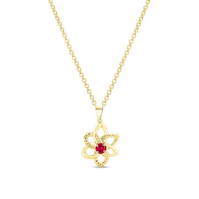 Yellow Gold Ruby Flower Necklace