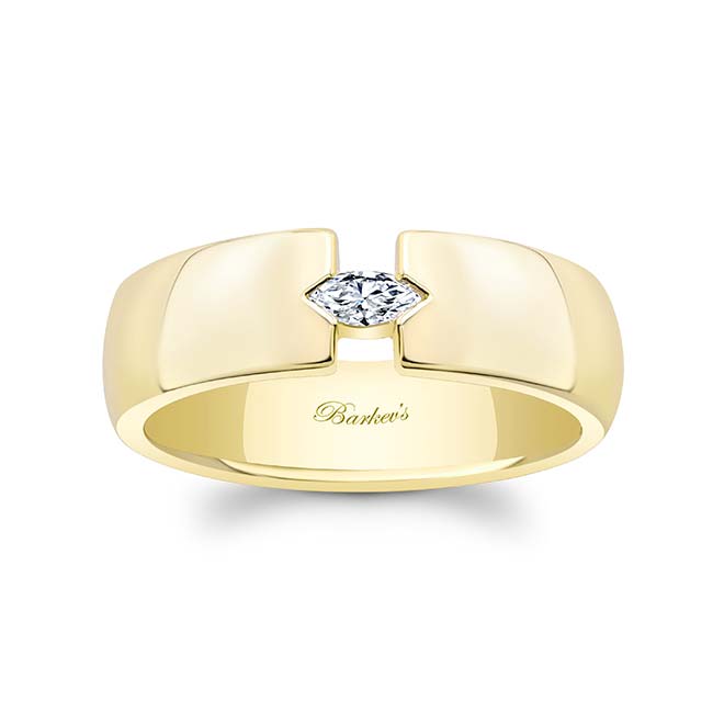 Yellow Gold Mens Marquise Diamond Wedding Ring
