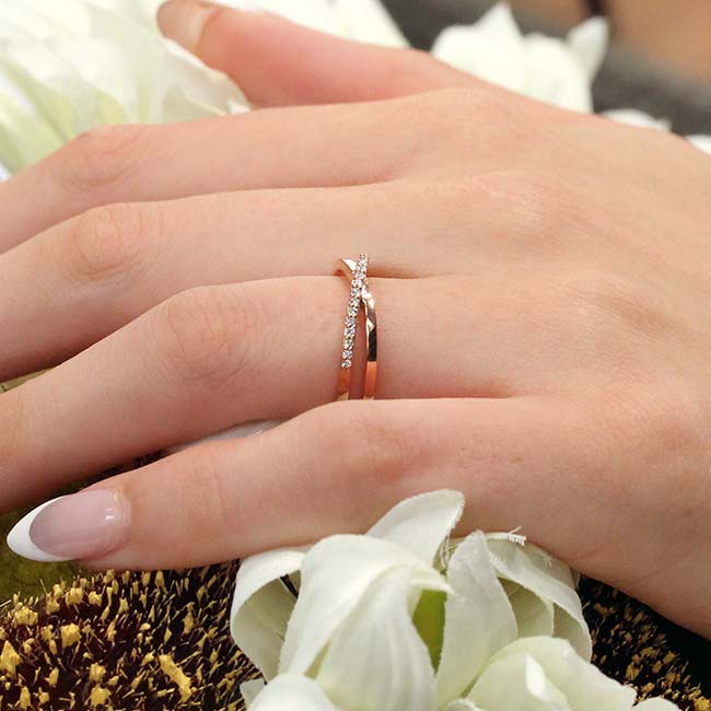 Rose Gold Overlap Diamond Promise Ring Image 3