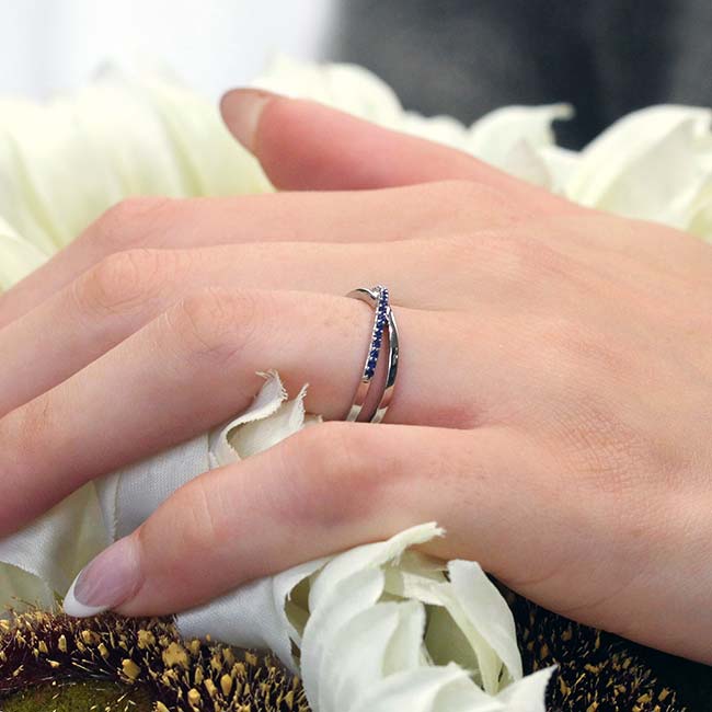 White Gold Overlap Sapphire Promise Ring Image 4
