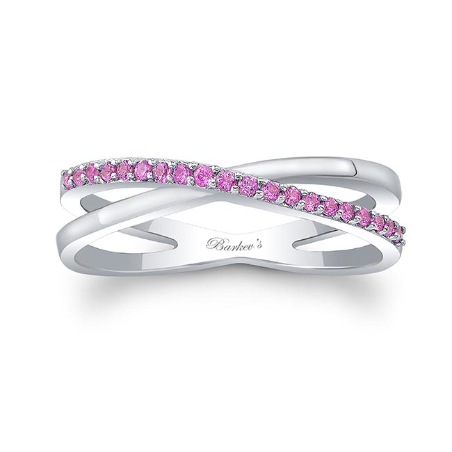 White Gold Overlap Pink Sapphire Promise Ring