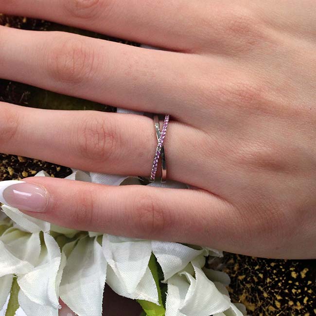 Platinum Overlap Pink Sapphire Promise Ring Image 2