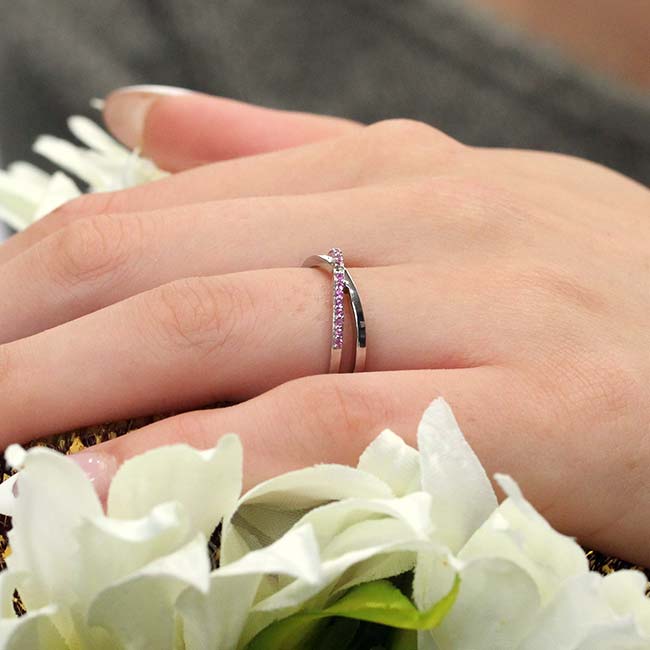 White Gold Overlap Pink Sapphire Promise Ring Image 4