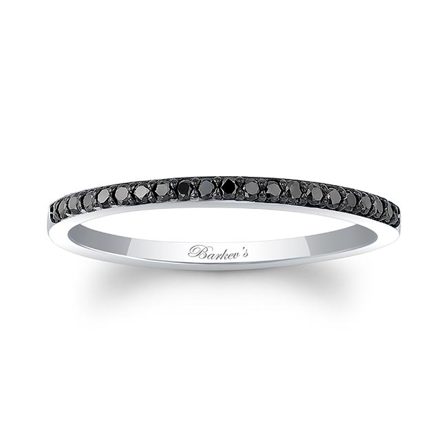 White Gold Thin Stackable Black Diamond Band