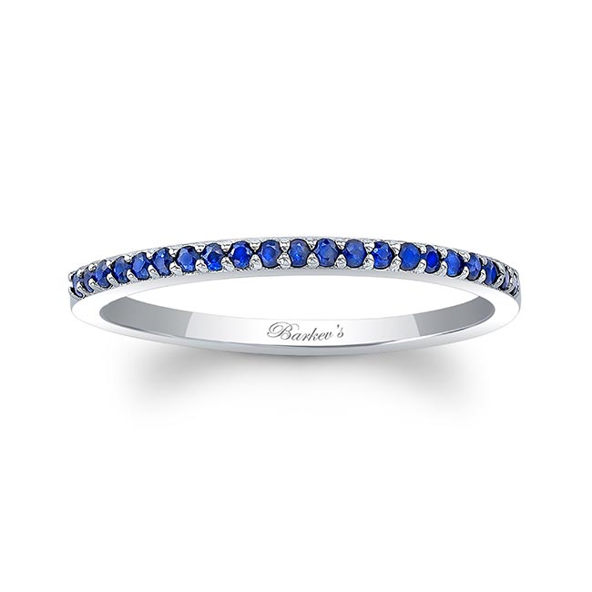 White Gold Thin Stackable Blue Sapphire Band