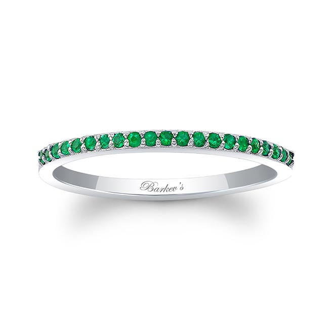 White Gold Thin Stackable Emerald Band