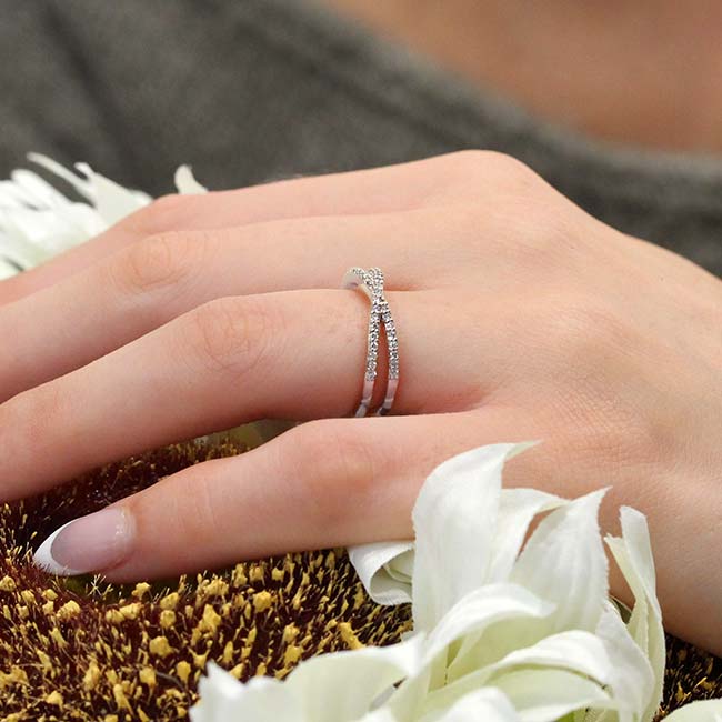 White Gold Criss Cross Diamond Promise Ring Image 3