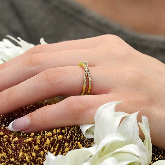 Yellow Gold Criss Cross Diamond Promise Ring Image 3