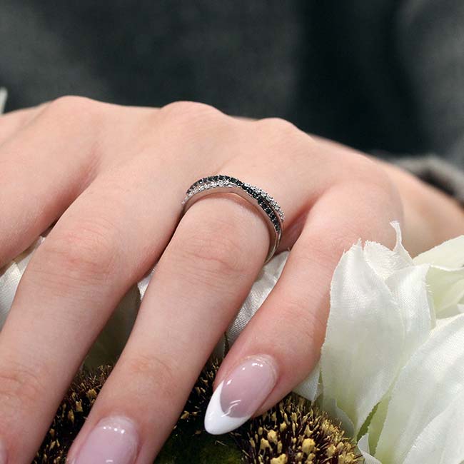 Criss Cross Black and White Diamond Promise Ring Image 3